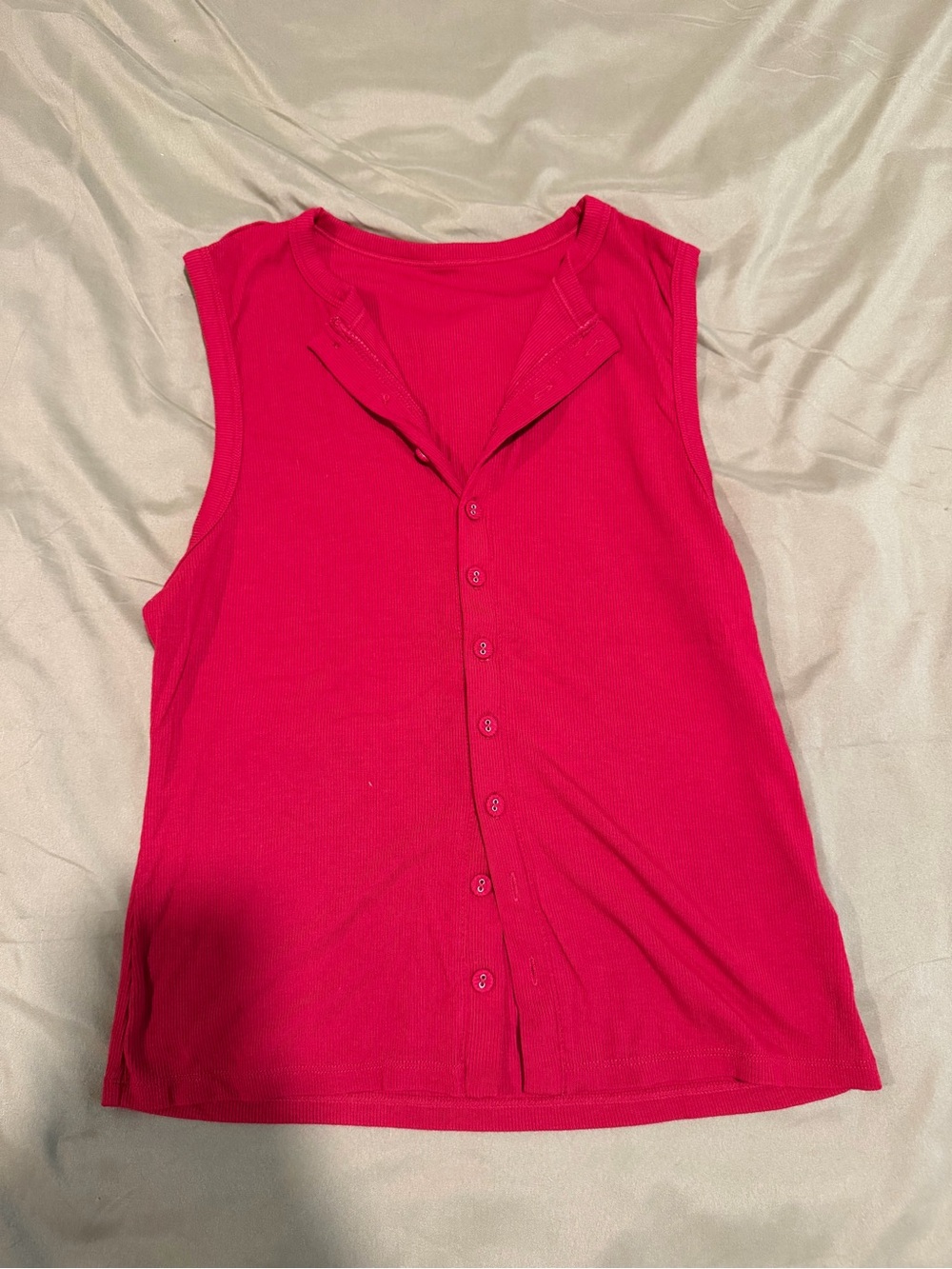 Amazon Women's Ribbed Button-Front Tank Top - Red
